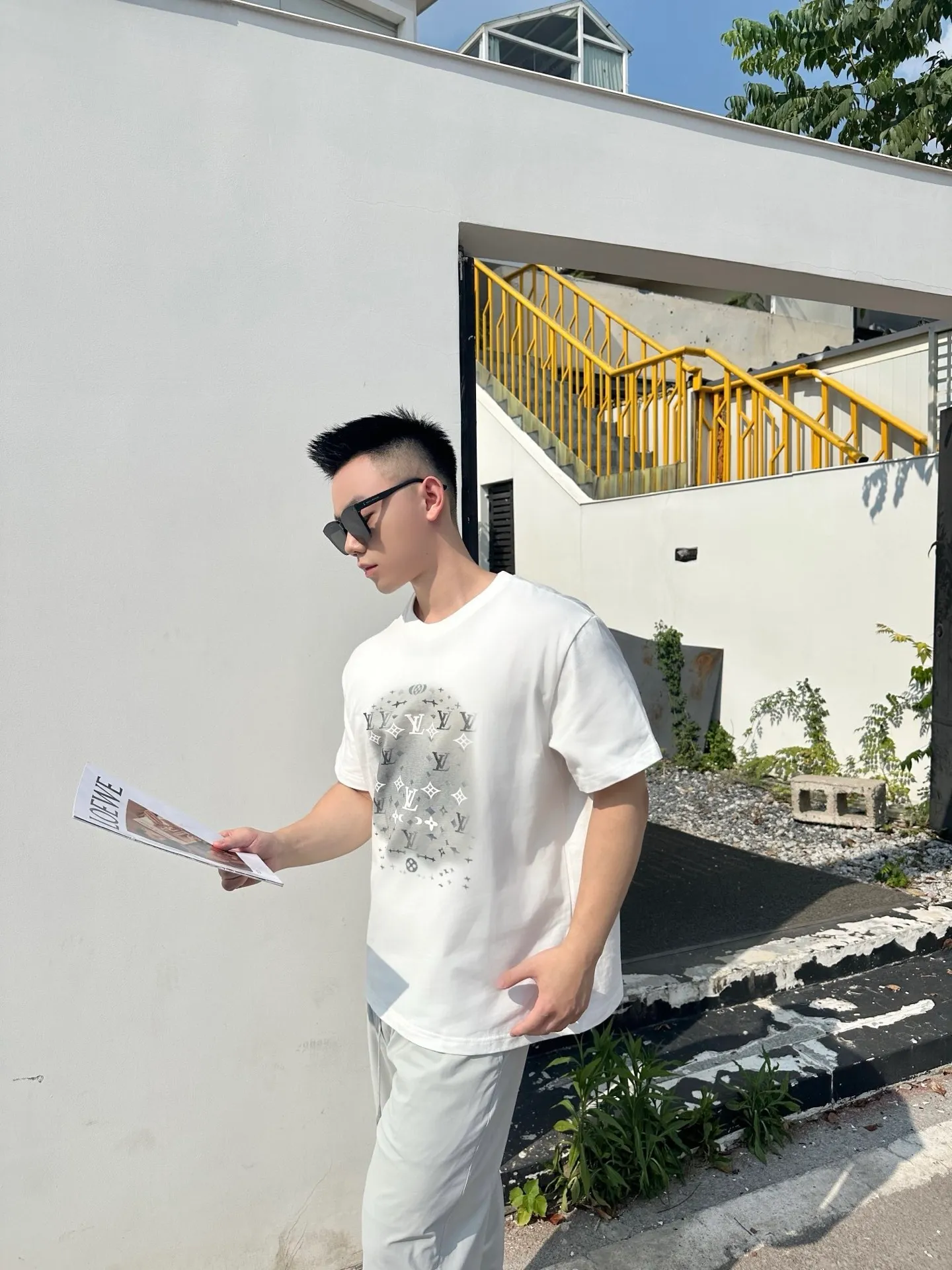 Louis Vuitton/Louis Vuitton ink rendering printed decorative short sleeves